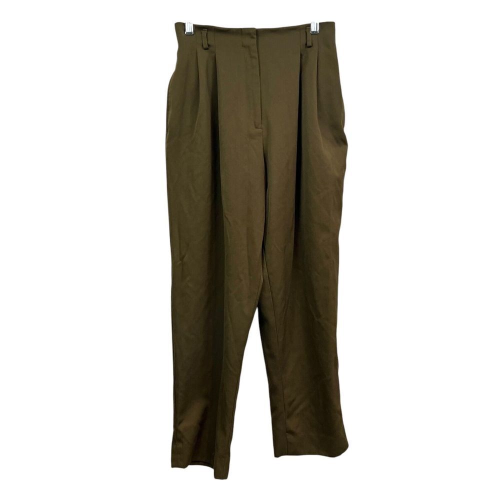 Lord & Taylor Petites Women Wool Pants Pleated Hi Rise Baggy Pockets Olive Sz 8*